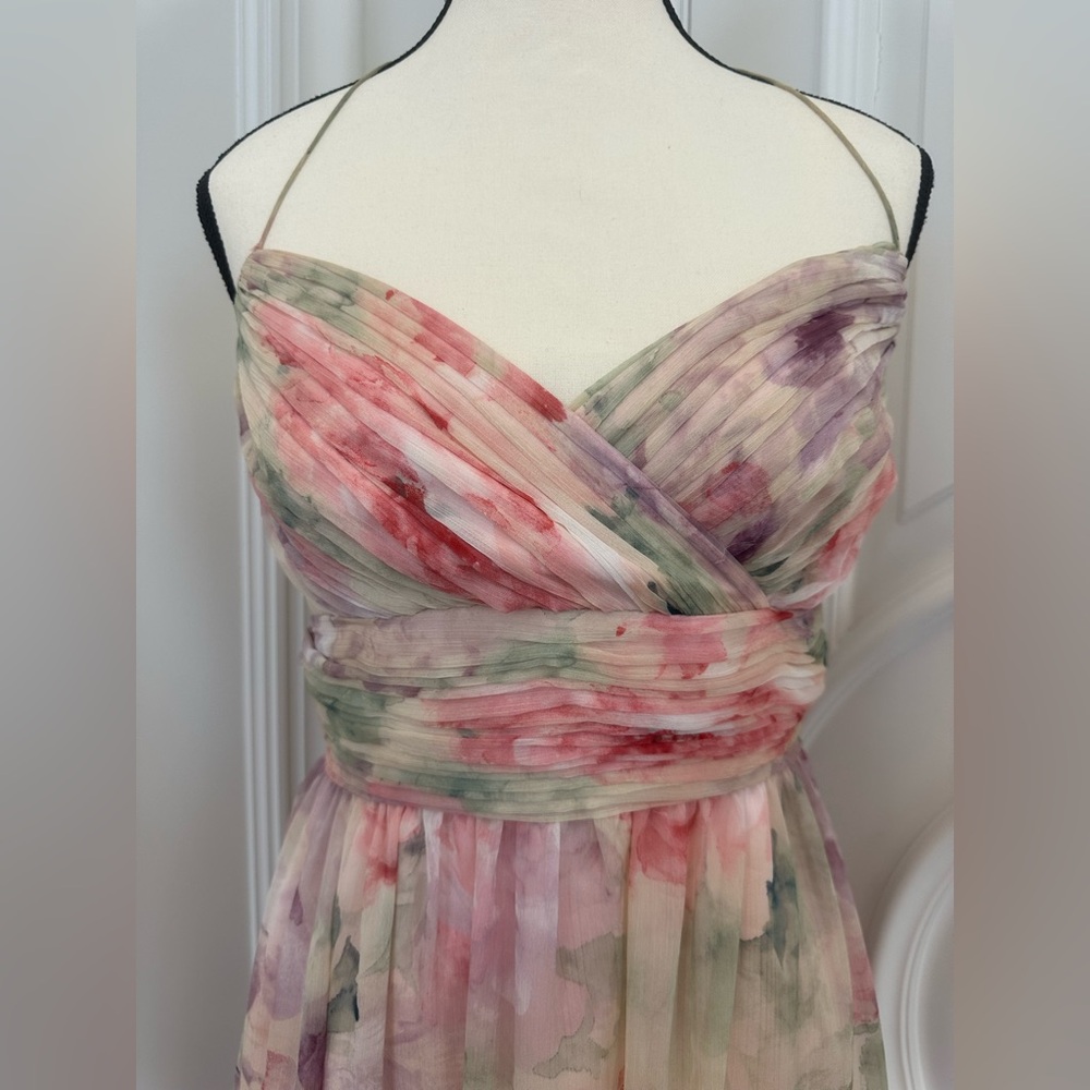 Ralph Lauren Pink Floral Sweetheart Neckline Halter Maxi Dress (Size 8) - Picture 3 of 8